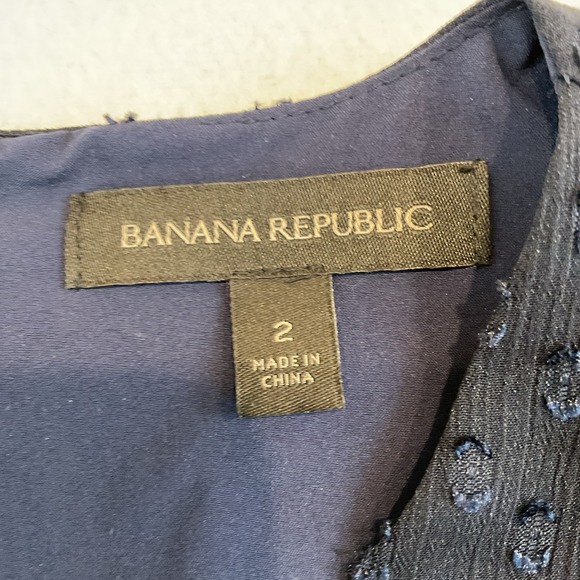 Banana Republic Dress Womens 2 Navy Blue 3/4 Sleeve Tucks Ruffles Sheer Lined - Picture 10 of 12
